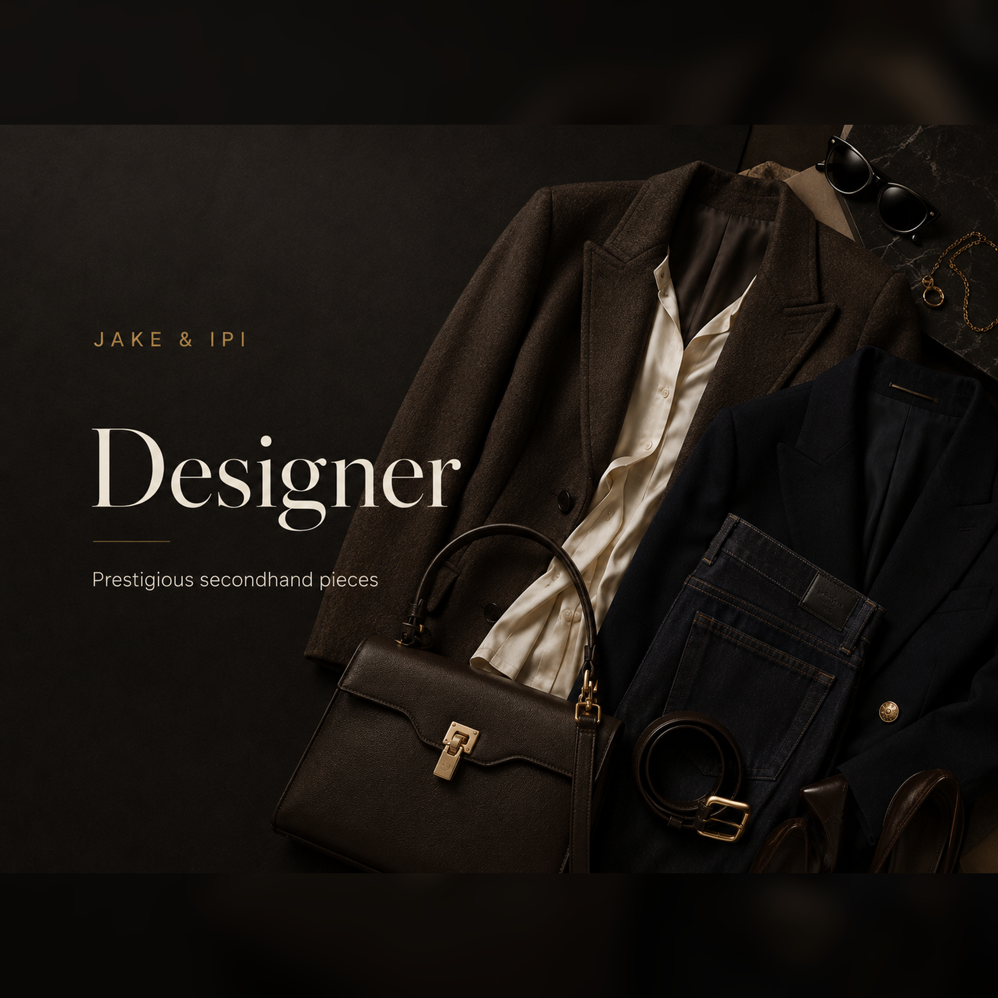 Elegant secondhand designer clothing from JAKE & IPI, featuring premium blazers, coats, shirts, denim, leather bags and refined accessories.