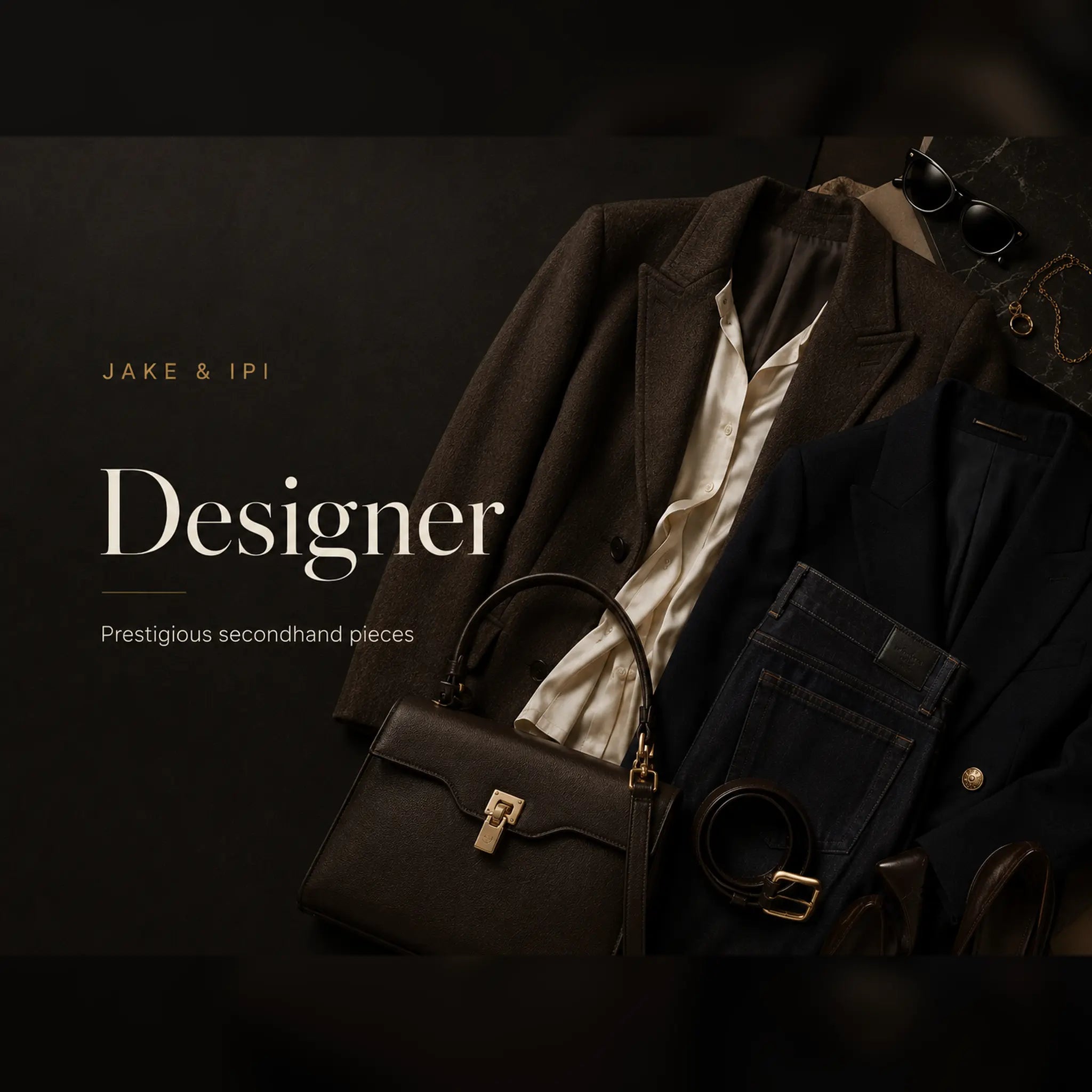 Elegant secondhand designer clothing from JAKE & IPI, featuring premium blazers, coats, shirts, denim, leather bags and refined accessories.