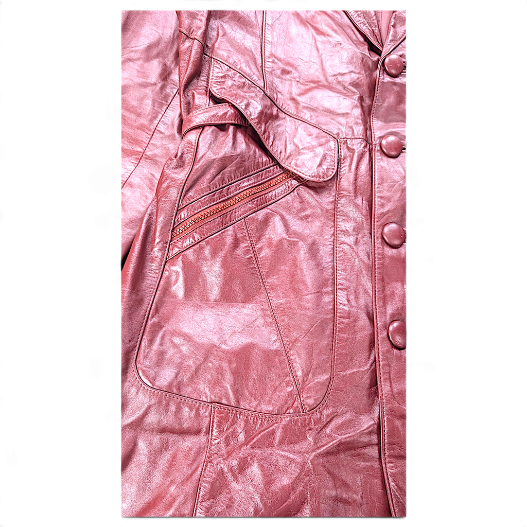 Unbranded Burgundy Leather-Look Belted Trench Coat Made in Korea – Size Unmarked – detail view 3.