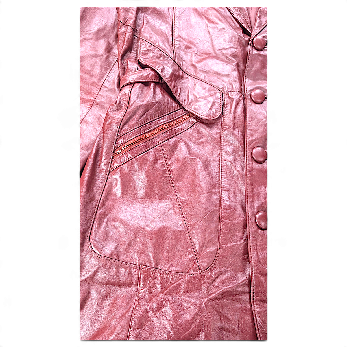Unbranded Burgundy Leather-Look Belted Trench Coat Made in Korea – Size Unmarked – detail view 3.