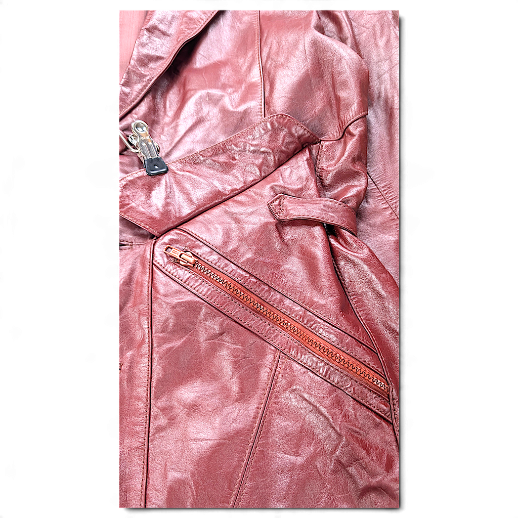 Unbranded Burgundy Leather-Look Belted Trench Coat Made in Korea – Size Unmarked – detail view 5.