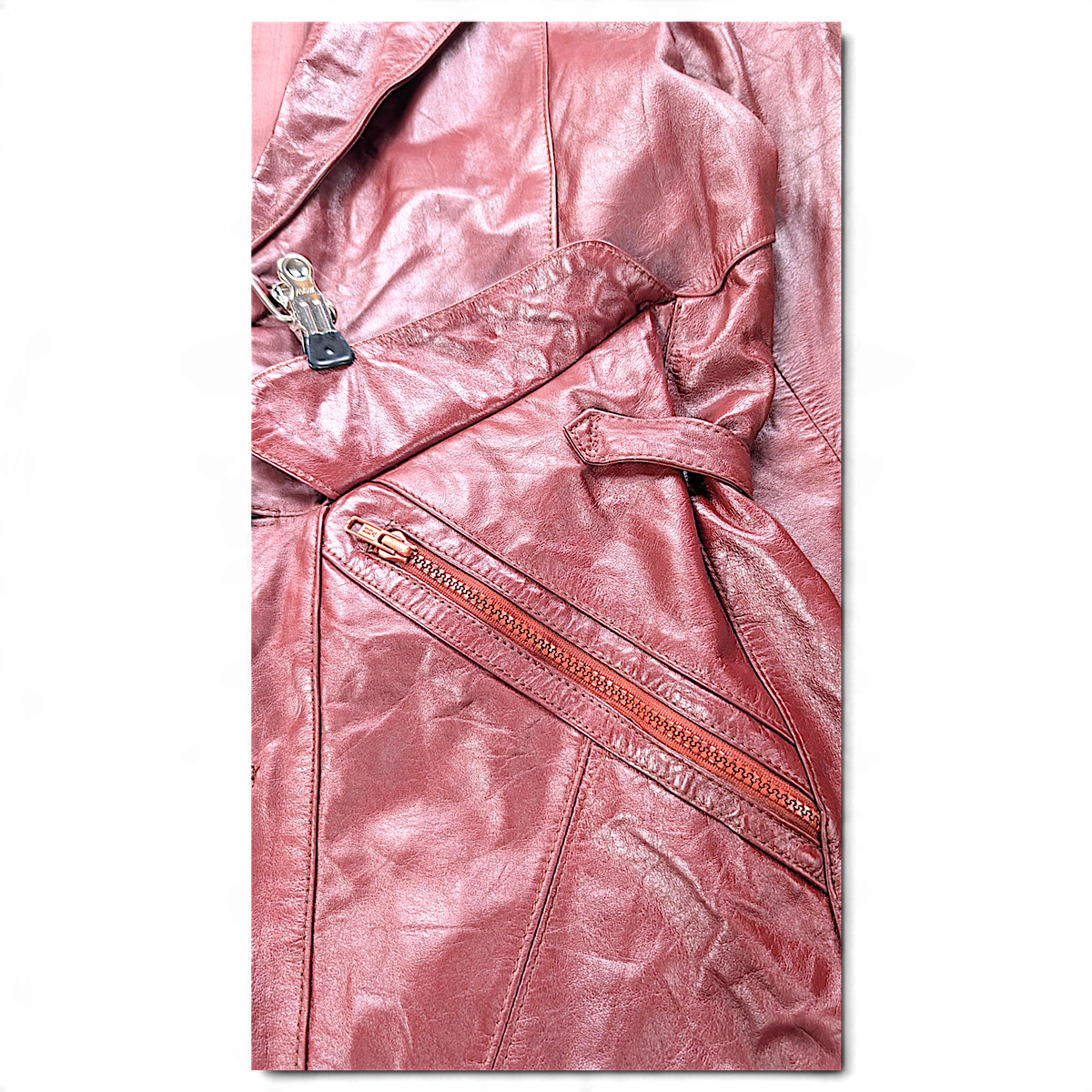 Unbranded Burgundy Leather-Look Belted Trench Coat Made in Korea – Size Unmarked – detail view 5.