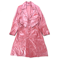 Unbranded Burgundy Leather-Look Belted Trench Coat Made in Korea – Size Unmarked – front view.