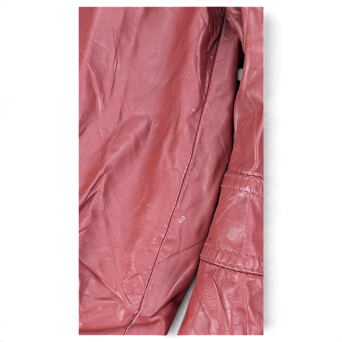 Vintage Red Genuine Leather Jacket Made in Uruguay – 14 – sleeve marks.