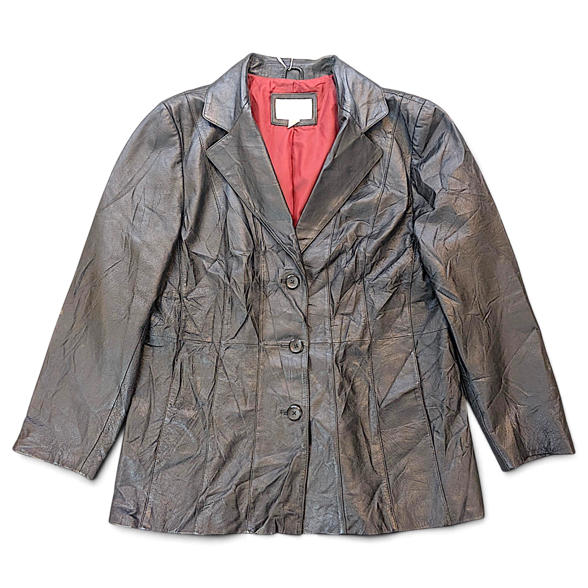 Worthington Black Genuine Leather Blazer with Red Lining – XL – front view.