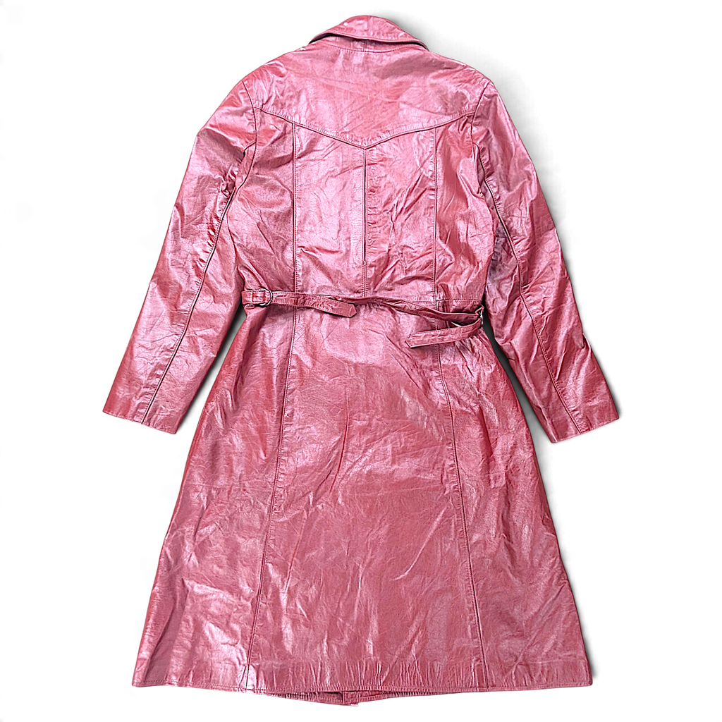 Unbranded Burgundy Leather-Look Belted Trench Coat Made in Korea – Size Unmarked – back view.