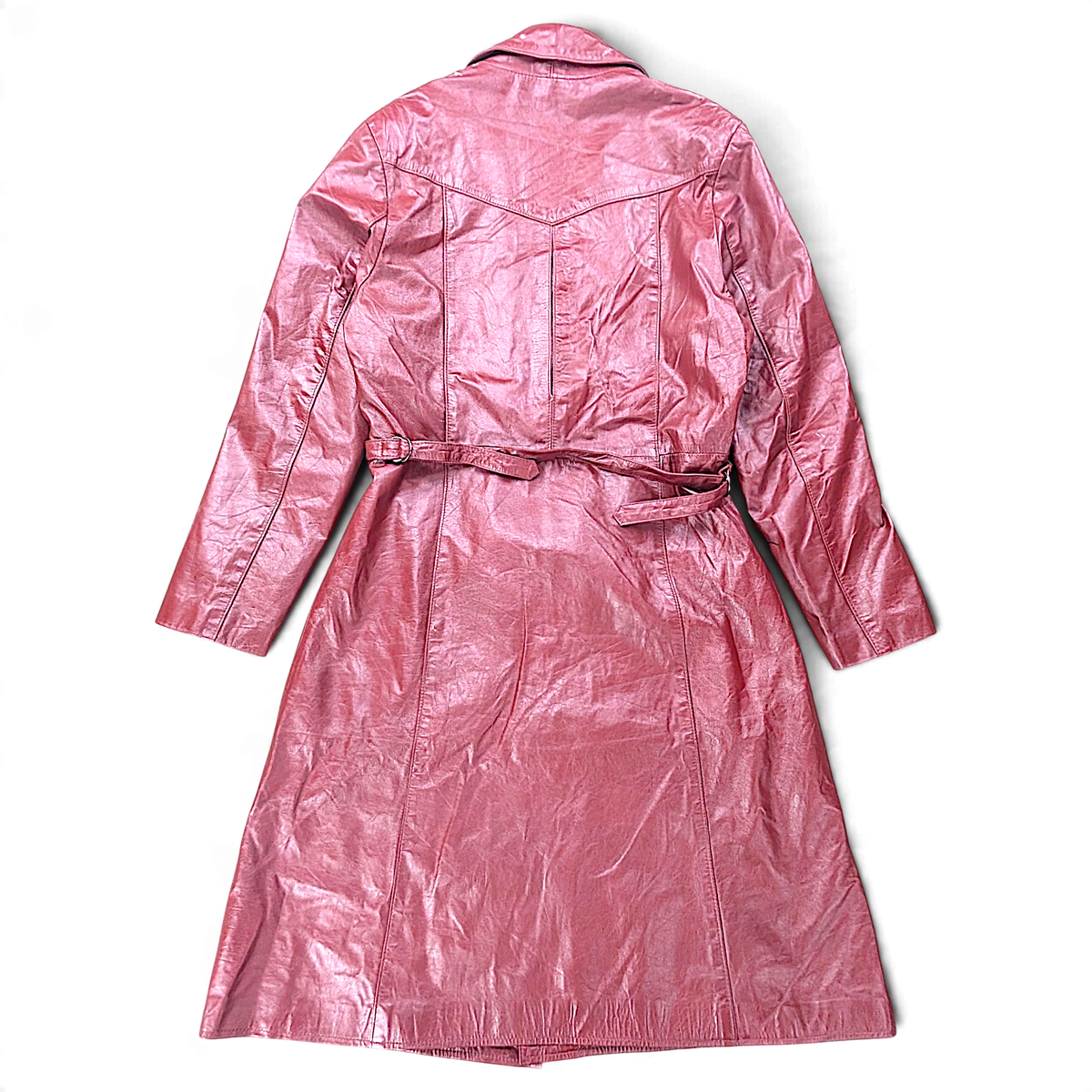 Unbranded Burgundy Leather-Look Belted Trench Coat Made in Korea – Size Unmarked – back view.