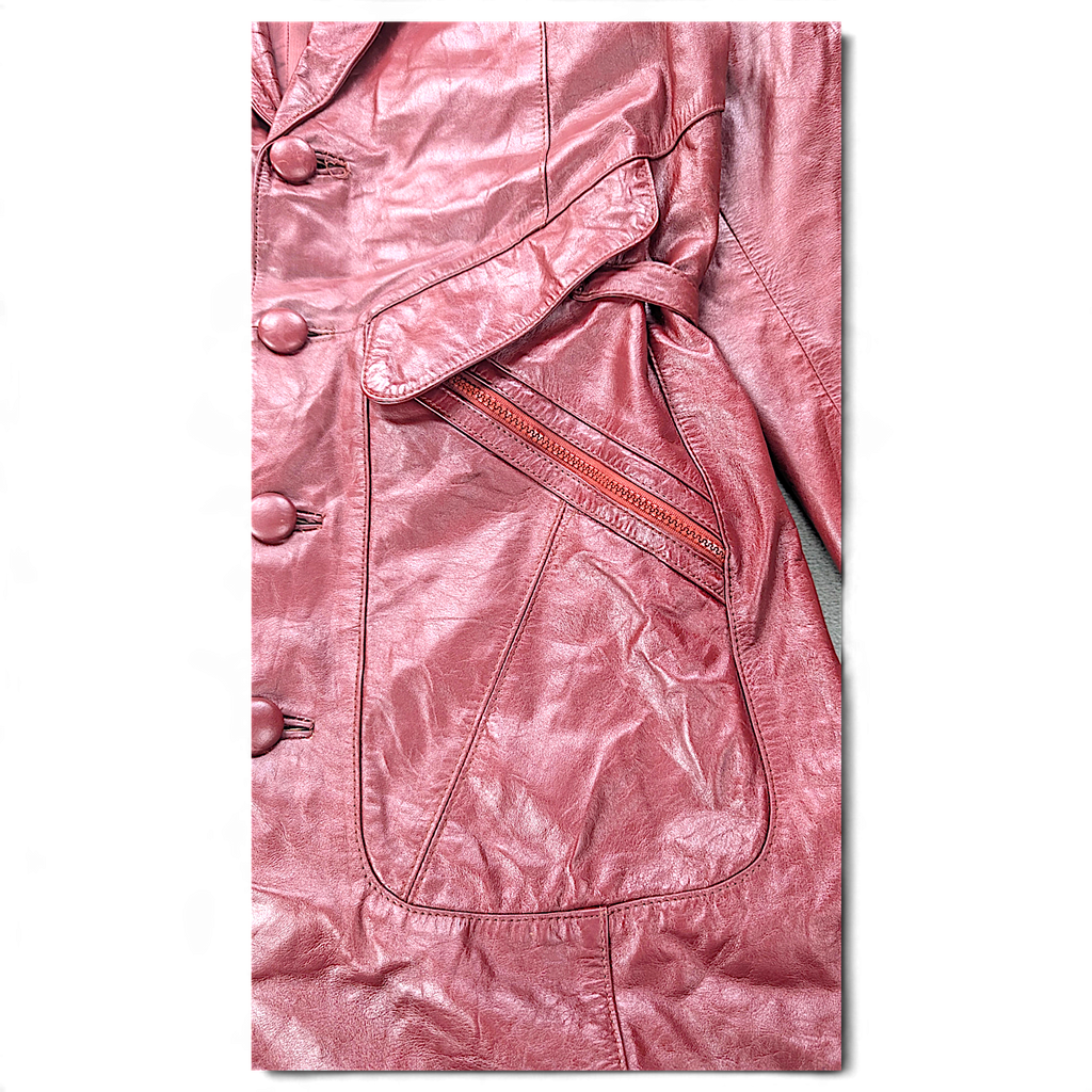 Unbranded Burgundy Leather-Look Belted Trench Coat Made in Korea – Size Unmarked – detail view 4.