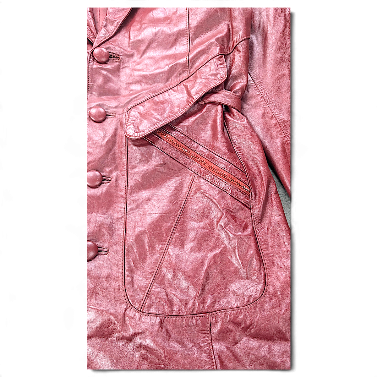 Unbranded Burgundy Leather-Look Belted Trench Coat Made in Korea – Size Unmarked – detail view 4.
