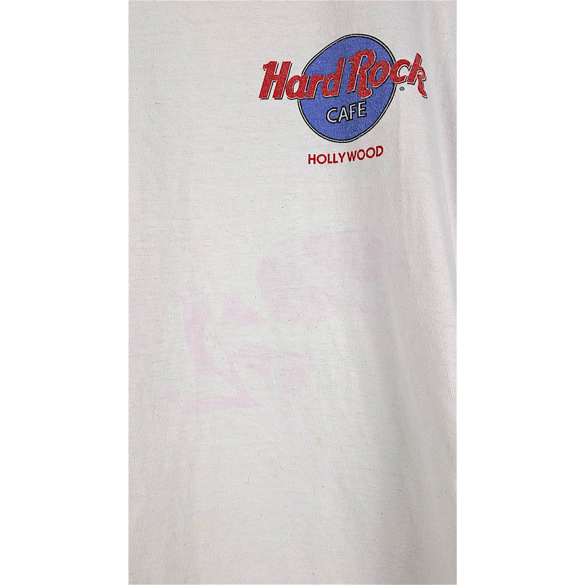 JAKE & IPI valkoinen Hard Rock Cafe Hollywood 1996 puuvillainen t-paita, jossa on sininen ja punainen logopainatus.