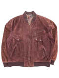 JAKE & IPI Angelo Litrico brown suede bomber jacket with colorful patterned lining and zippered chest pocket.