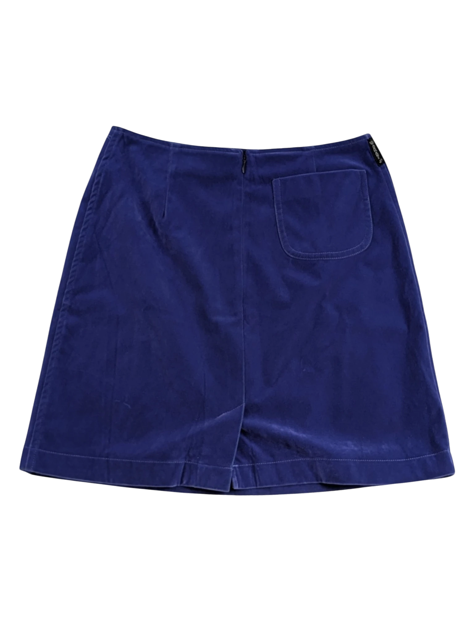 JAKE & IPI vintage Armani Jeans cobalt blue mini skirt with patch pocket and back zip. Stretch technical fabric, IT 42.