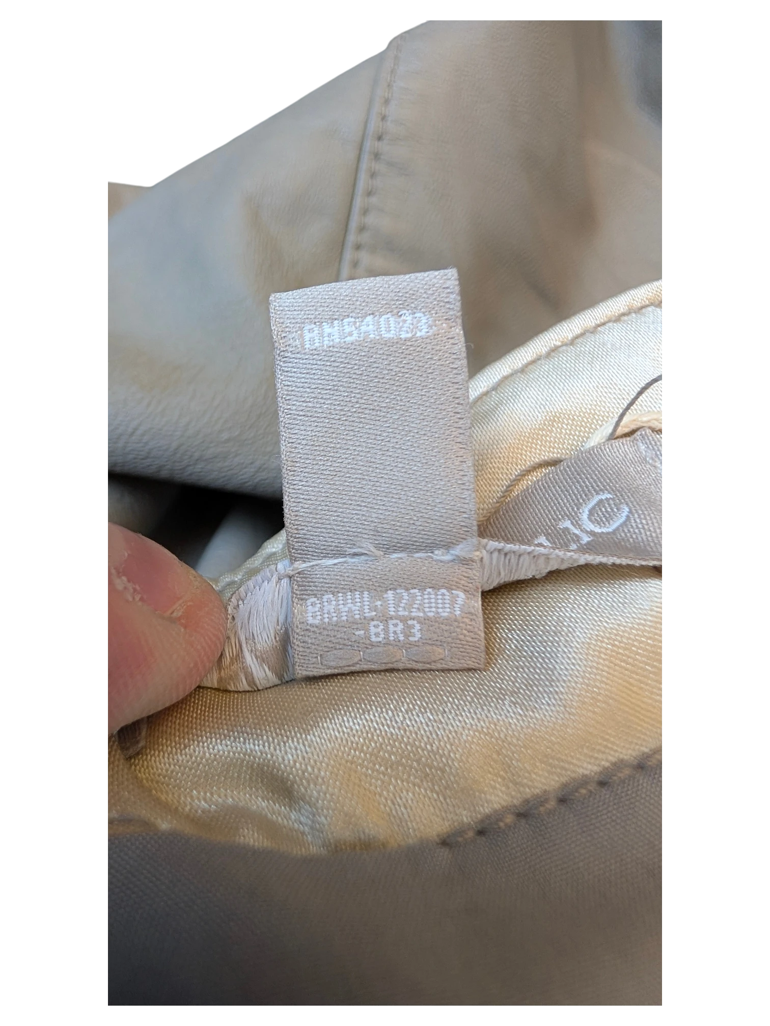 JAKE & IPI Banana Republic beige leather skirt interior clothing label with product details