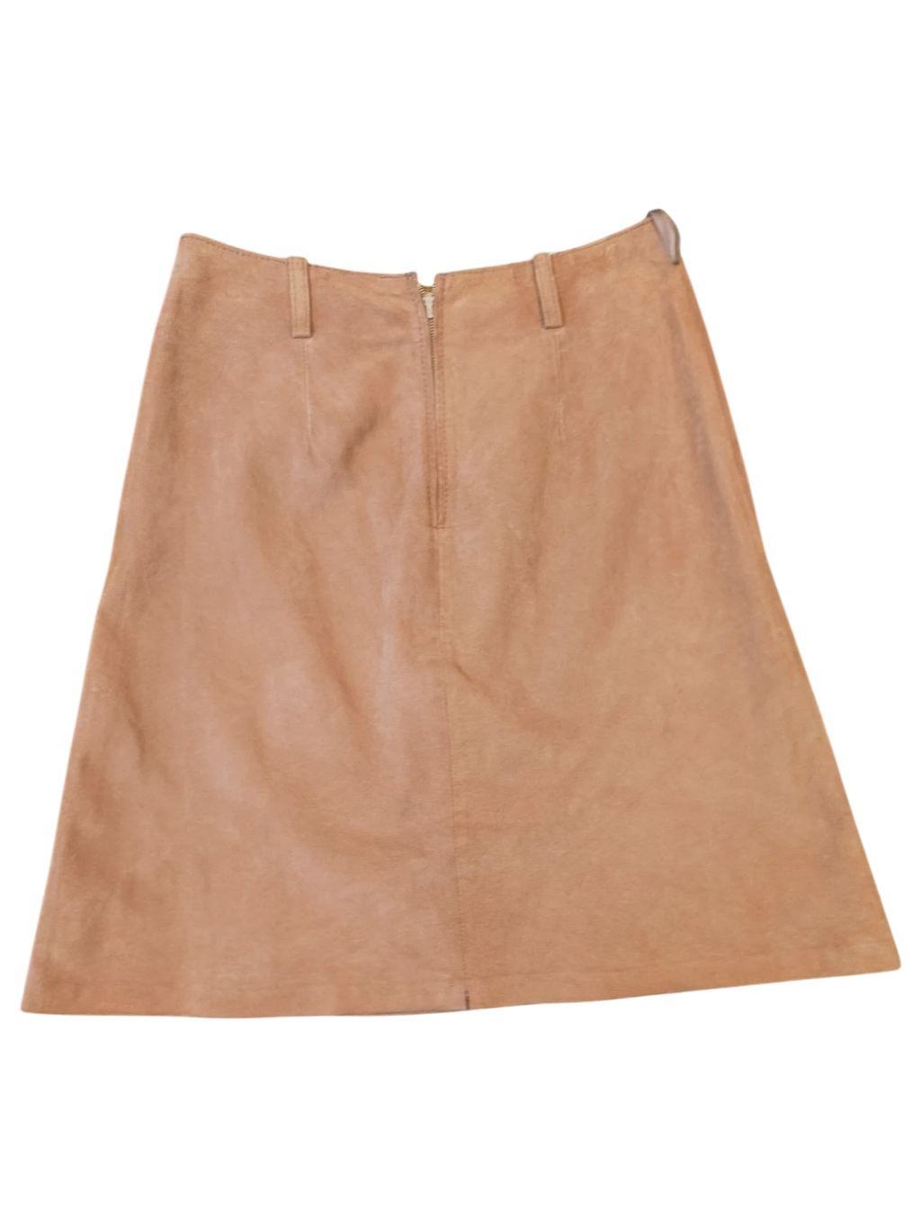 JAKE & IPI beige suede leather A-line mini skirt with a center back zipper and belt loops.