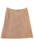 JAKE & IPI beige suede leather mini skirt with vertical seam detailing and belt loops.