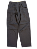 JAKE & IPI black cotton cargo pants with multiple pockets and reinforced knees.