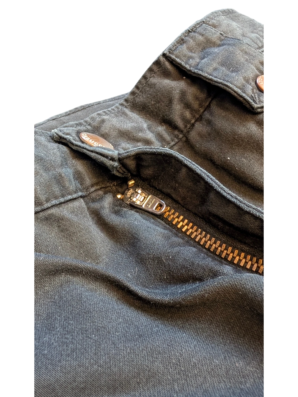JAKE & IPI black denim cargo pants with zip fly and button closure, size IT 27.