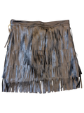 JAKE & IPI black faux leather mini skirt featuring layered fringe detailing and a side zipper closure.