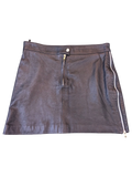 JAKE & IPI black leather mini skirt featuring a front zip closure and a side zipper detail.