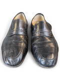 JAKE & IPI black leather penny loafers with a textured finish and classic slip-on design