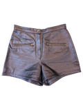 JAKE & IPI black leather shorts with a high-waisted fit, front button closure, and two zippered pockets.