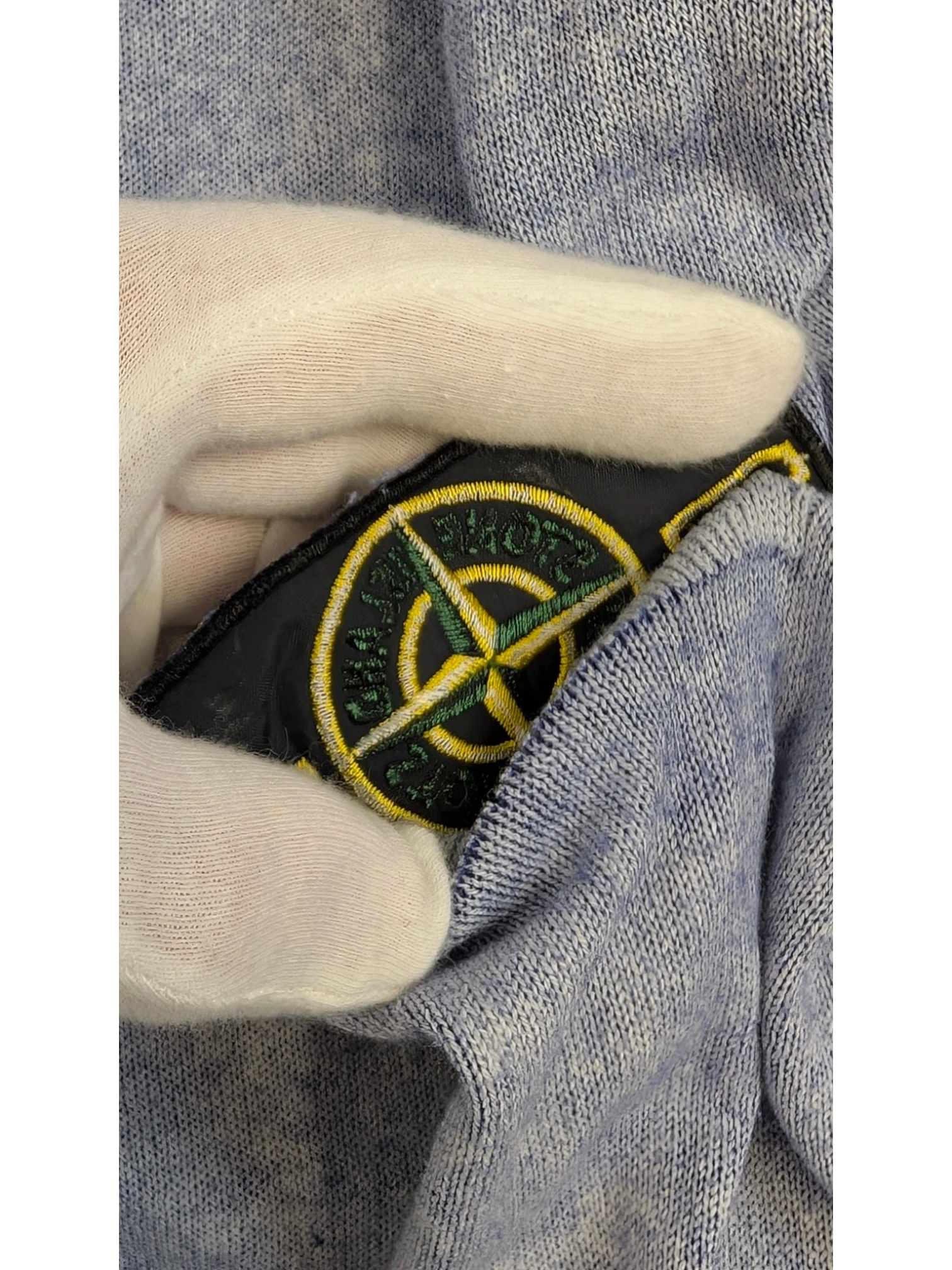JAKE & IPI blue mélange cotton crewneck sweater with iconic Stone Island compass patch on sleeve. Size XXL.