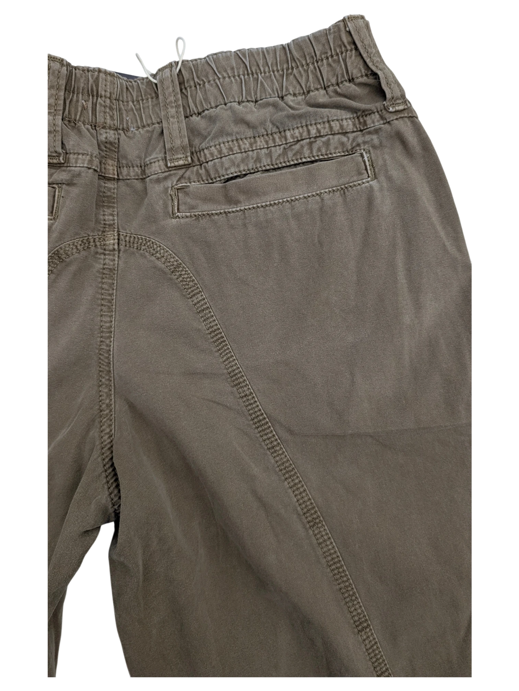 JAKE & IPI brown cotton cargo pants with elastic waistband and back pocket detail.