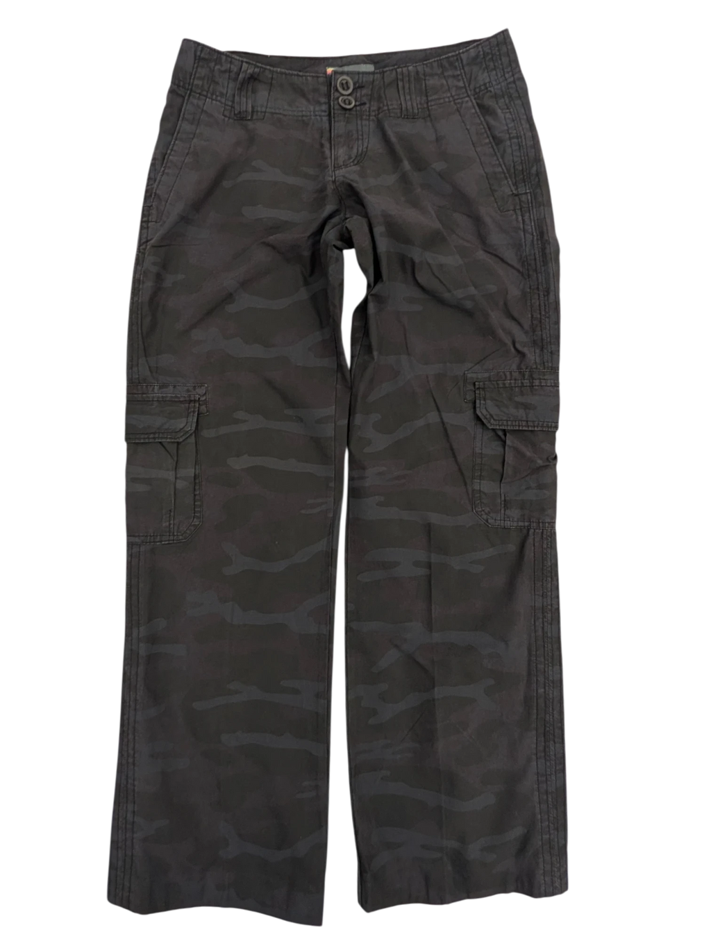 JAKE & IPI Jay Jays camo cargo pants in dark grey and black. Cotton blend with multiple pockets and button fly.