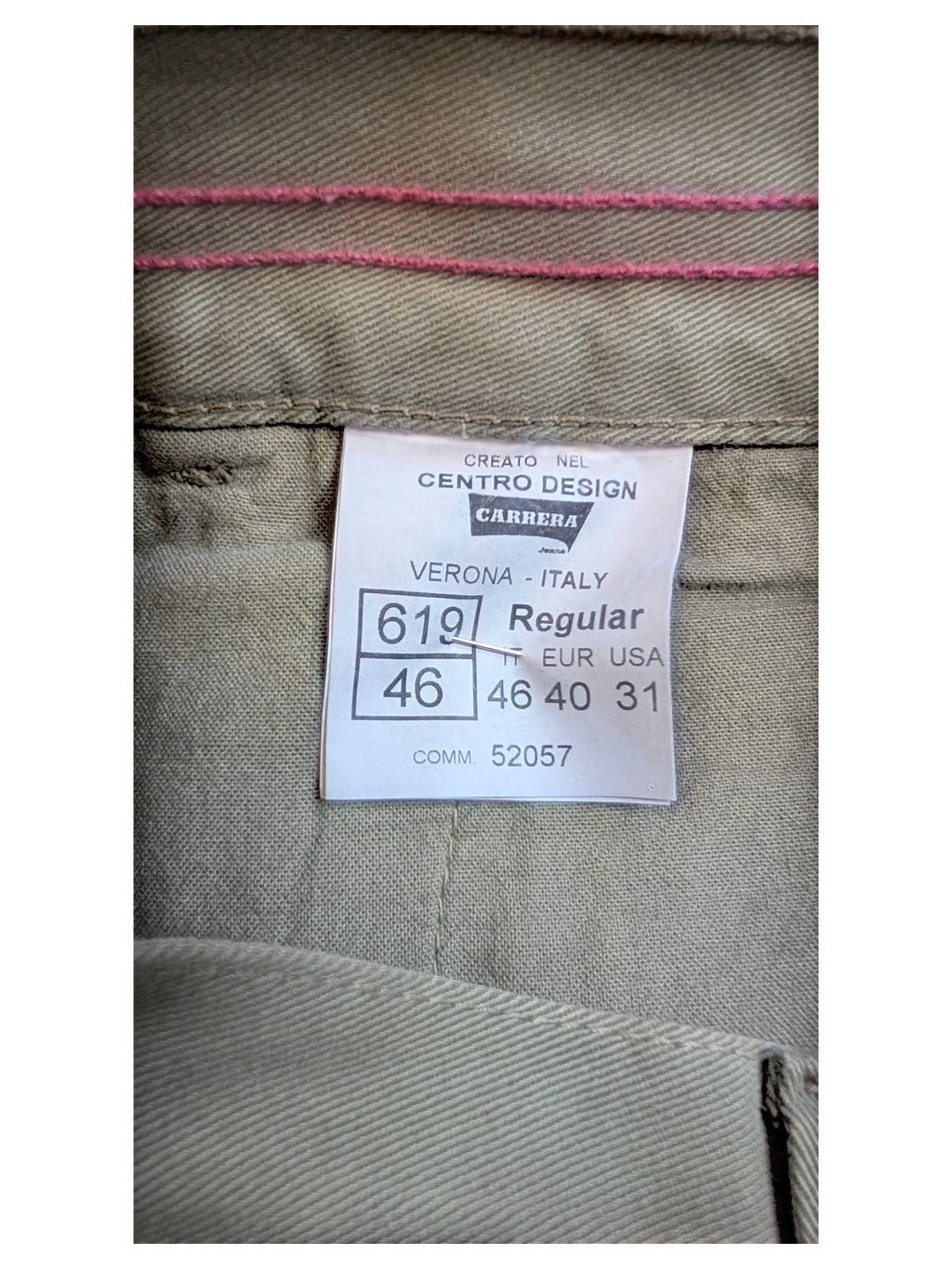 JAKE & IPI Carrera cargo pants in olive green, size IT 46, regular fit.