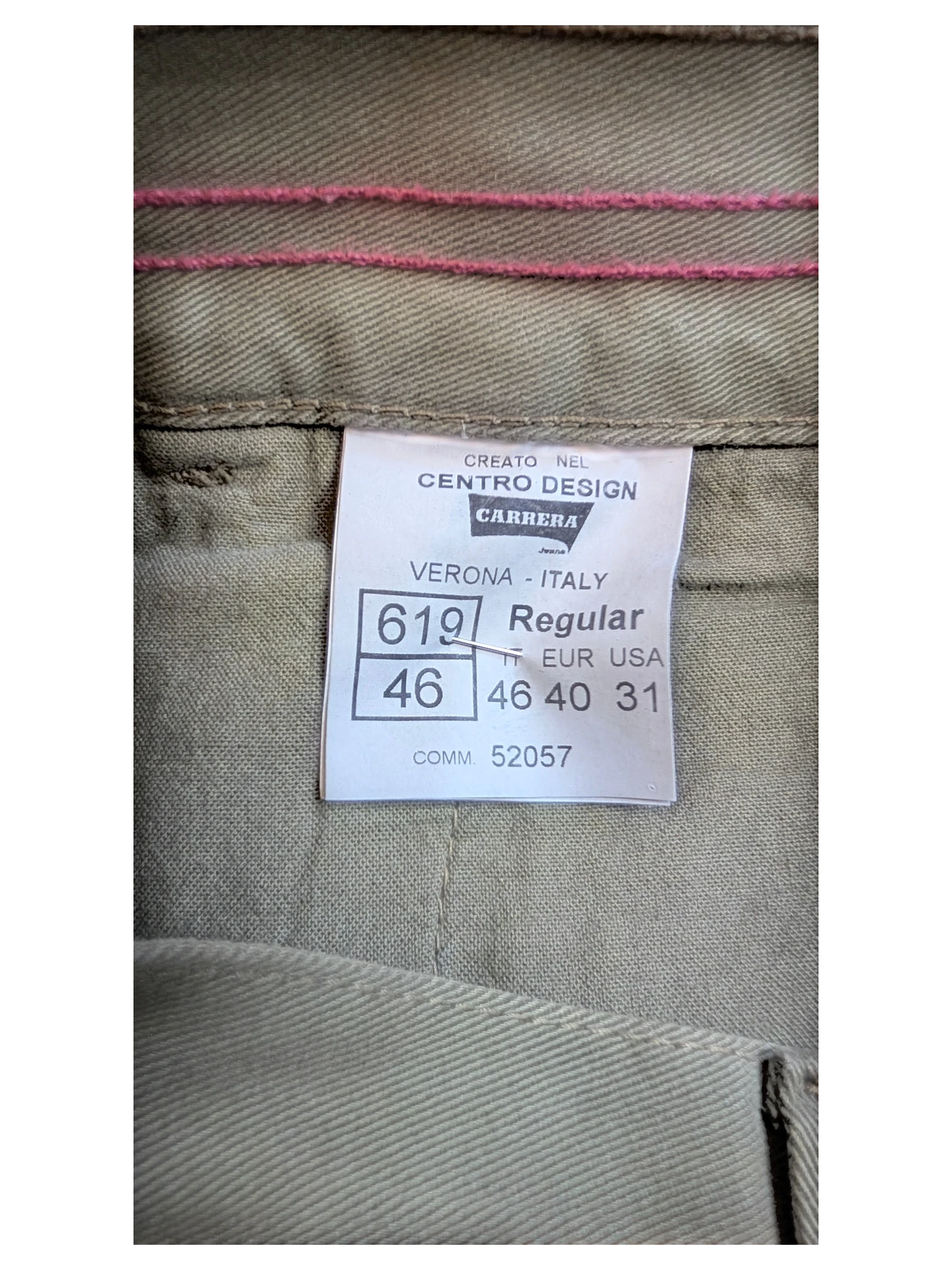 JAKE & IPI Carrera cargo pants in olive green, size IT 46, regular fit.