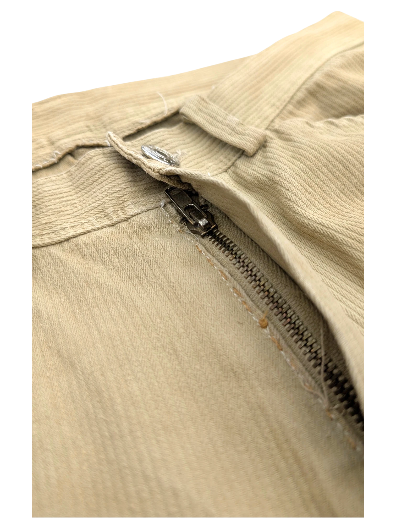 JAKE & IPI beige corduroy cargo pants with a zip fly and button closure.