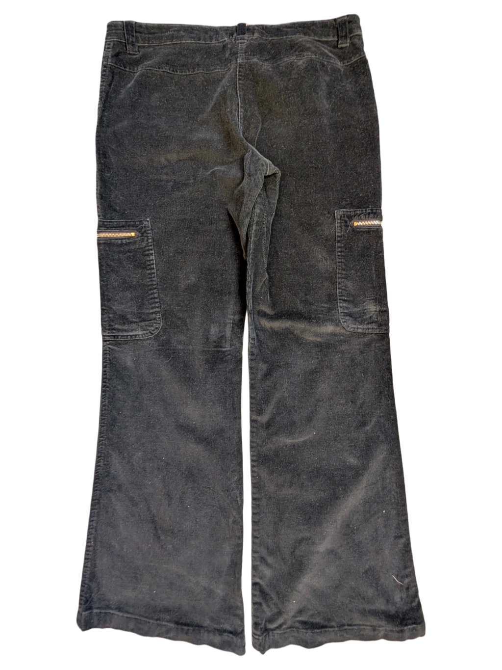 JAKE & IPI Smalto corduroy cargo pants in dark grey with zip pockets and flared legs.