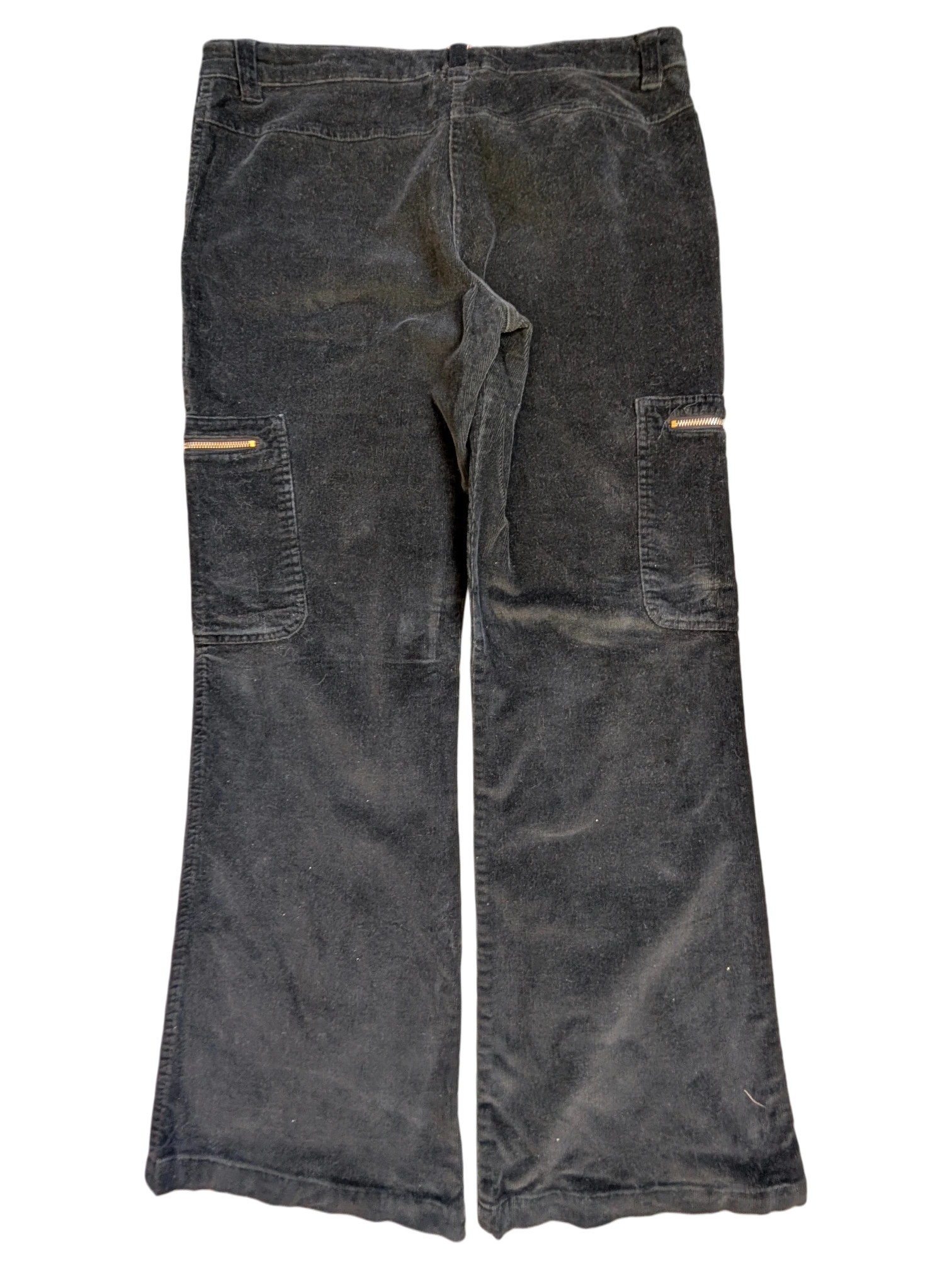 JAKE & IPI Smalto corduroy cargo pants in dark grey with zip pockets and flared legs.