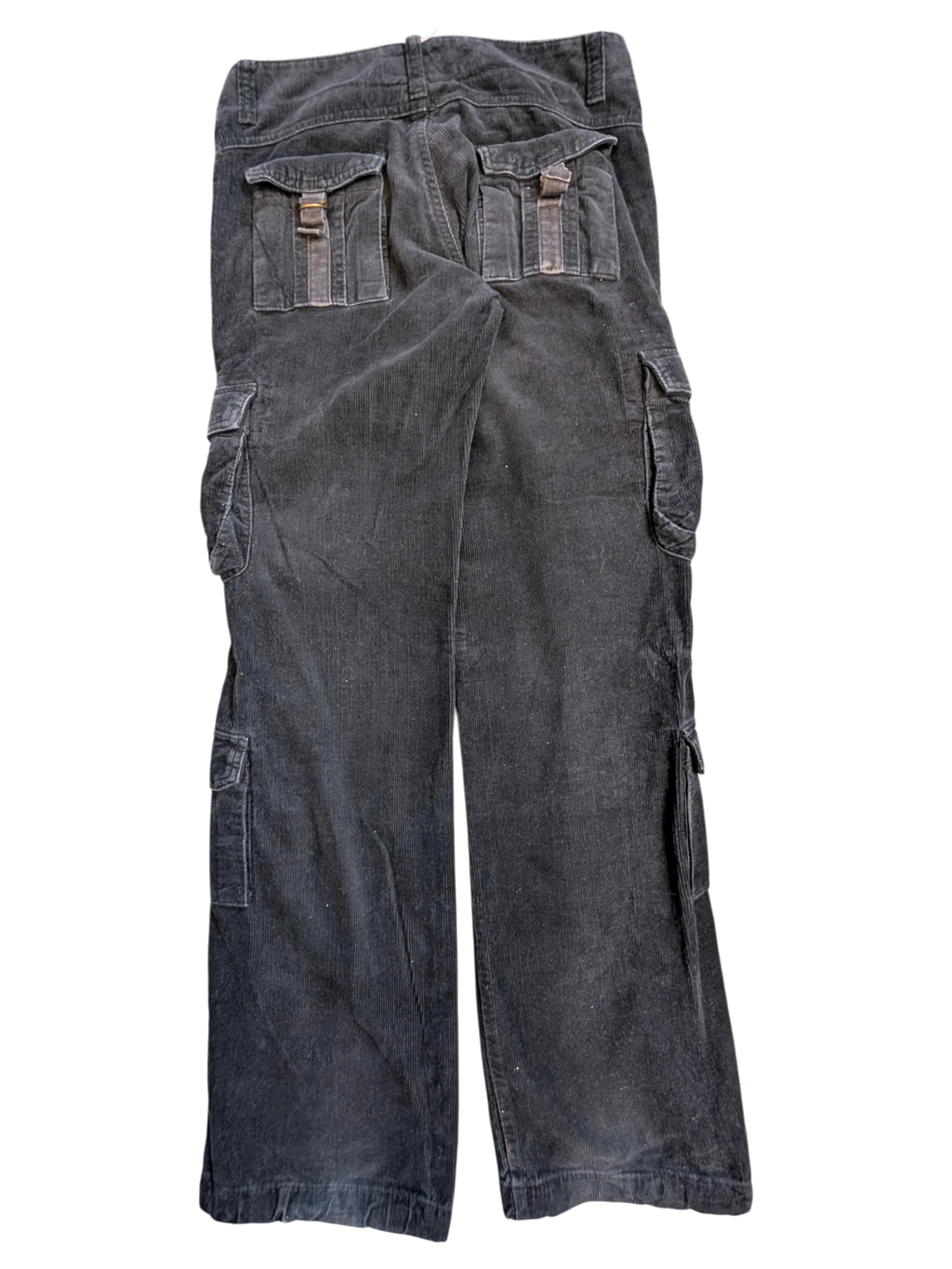 JAKE & IPI Pure Oxygen dark grey corduroy cargo pants with multiple pockets and buckle details.
