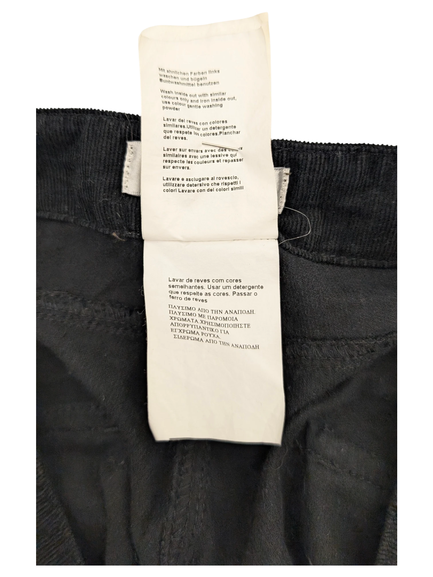 JAKE & IPI dark wash corduroy cargo pants with multiple pockets and a relaxed fit.