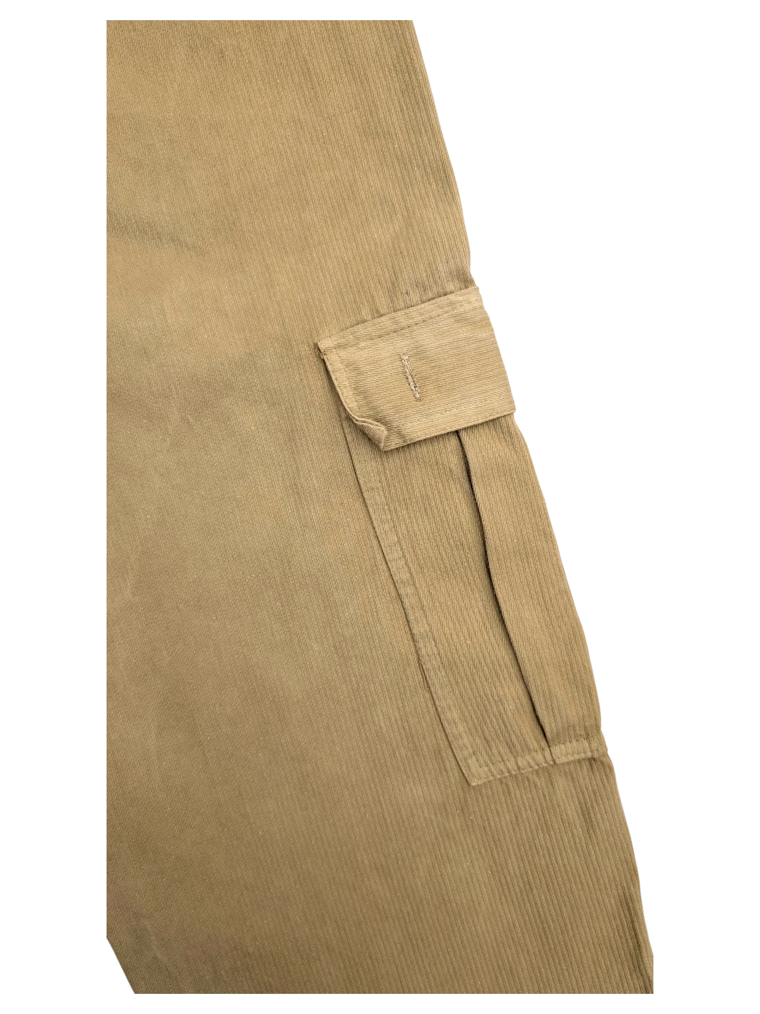 JAKE & IPI khaki corduroy cargo pants with a button flap pocket and pleated detailing.
