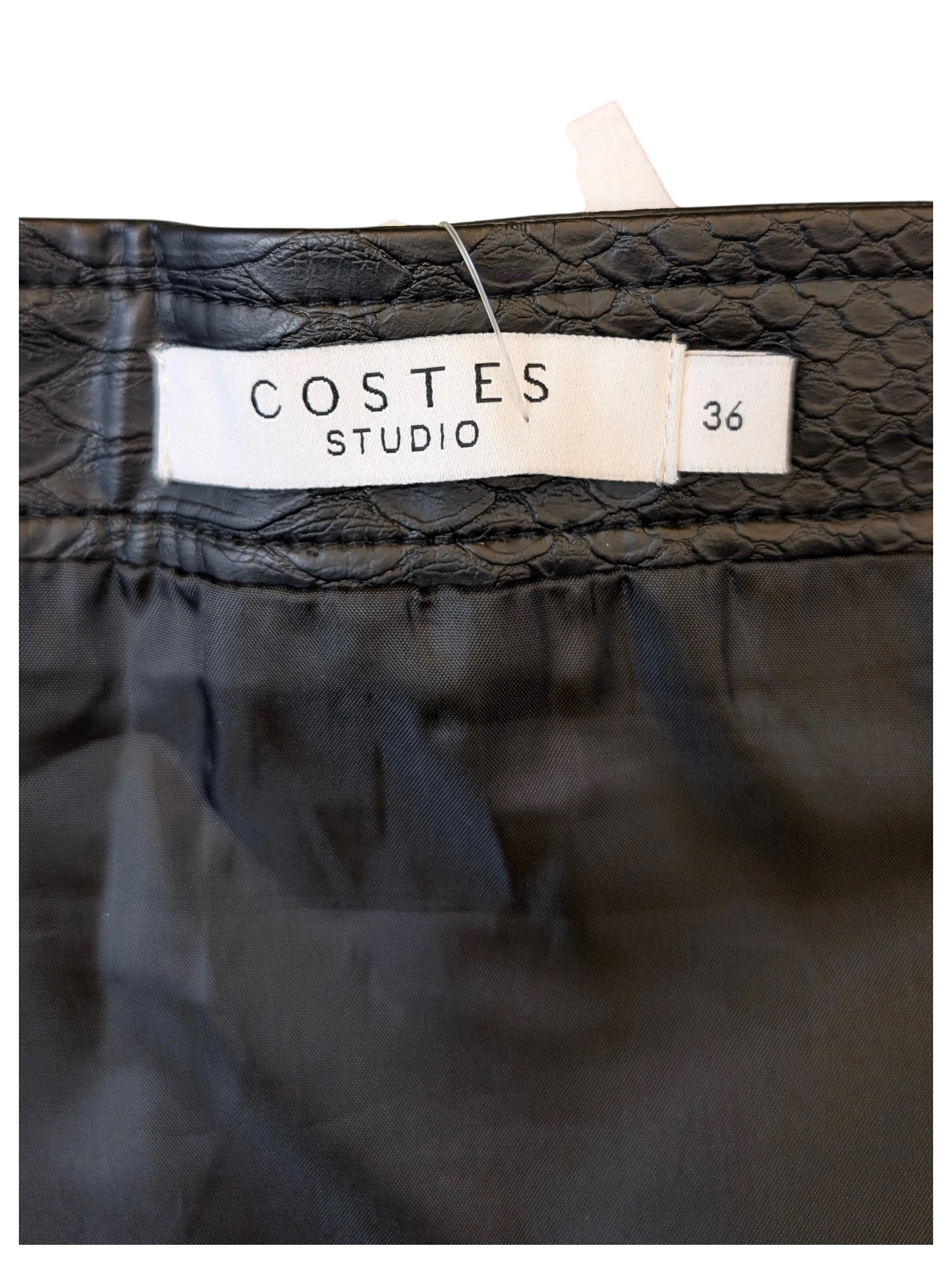 JAKE & IPI Costes Studio black faux leather mini skirt with snakeskin texture and size 36 label