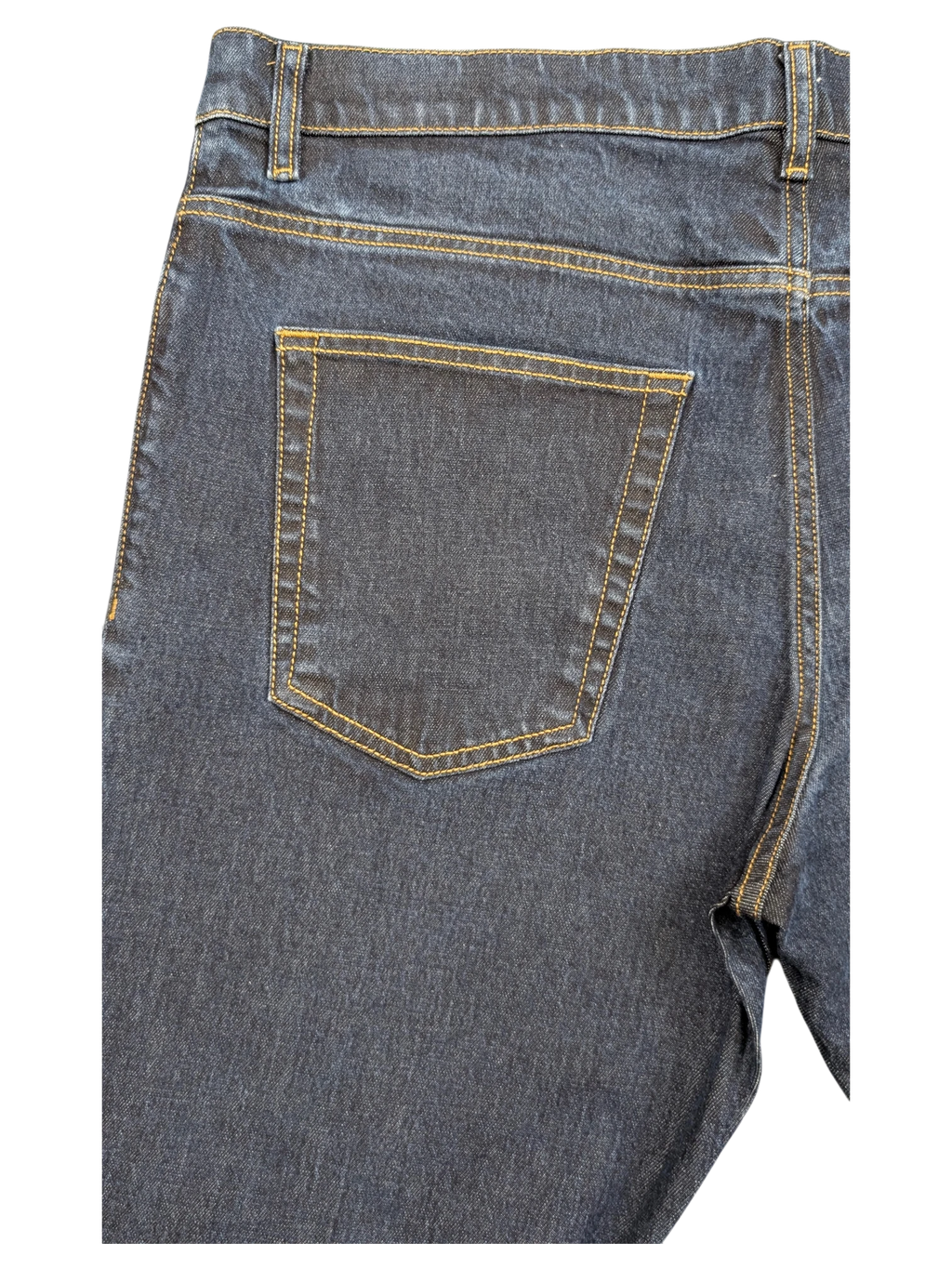 JAKE & IPI dark wash denim jeans with yellow stitching and a classic five-pocket design.