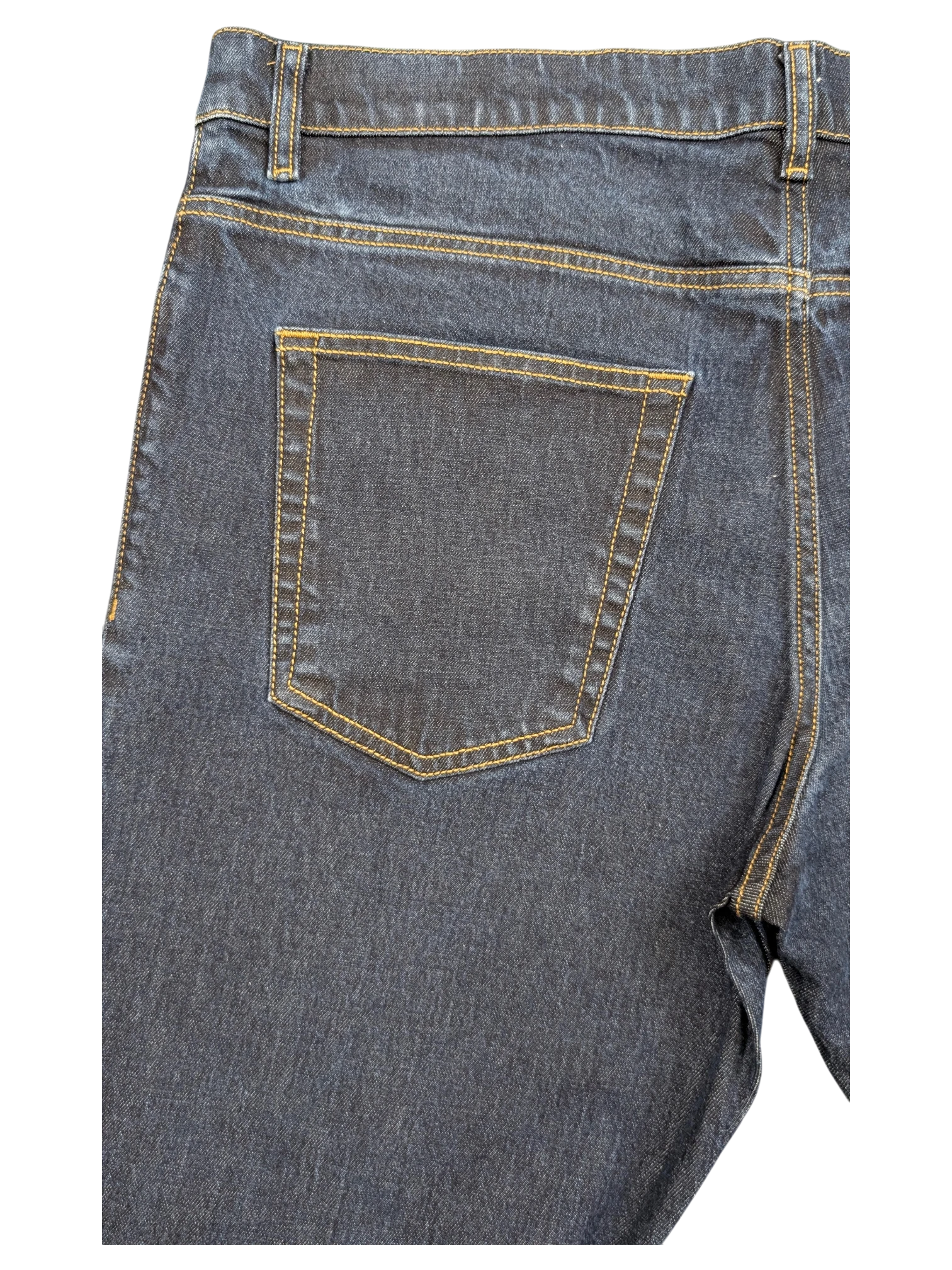 JAKE & IPI dark wash denim jeans with yellow stitching and a classic five-pocket design.