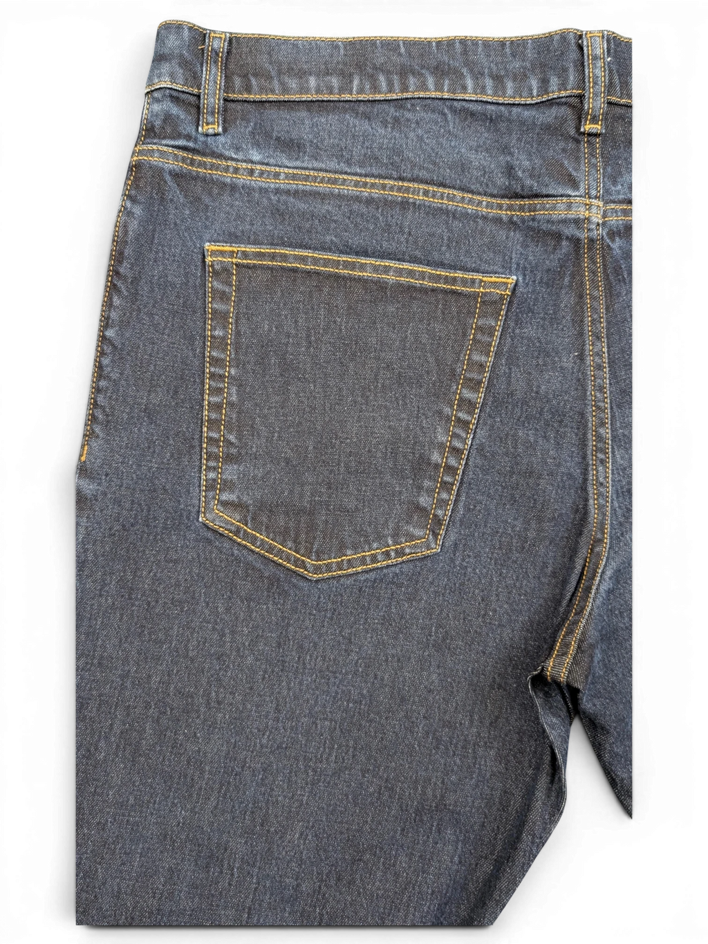 JAKE & IPI dark wash denim jeans with yellow stitching and a classic five-pocket design.