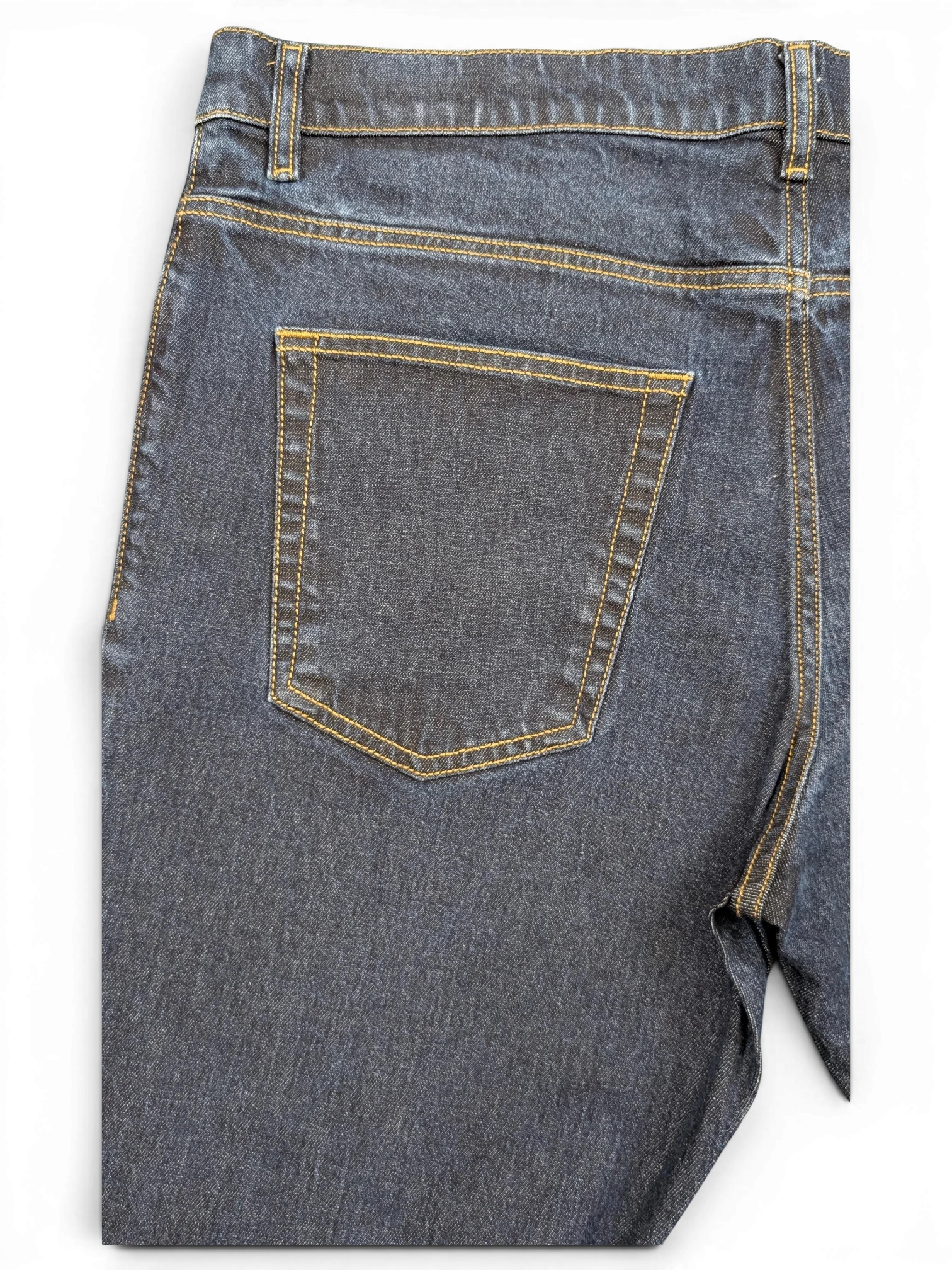 JAKE & IPI dark wash denim jeans with yellow stitching and a classic five-pocket design.