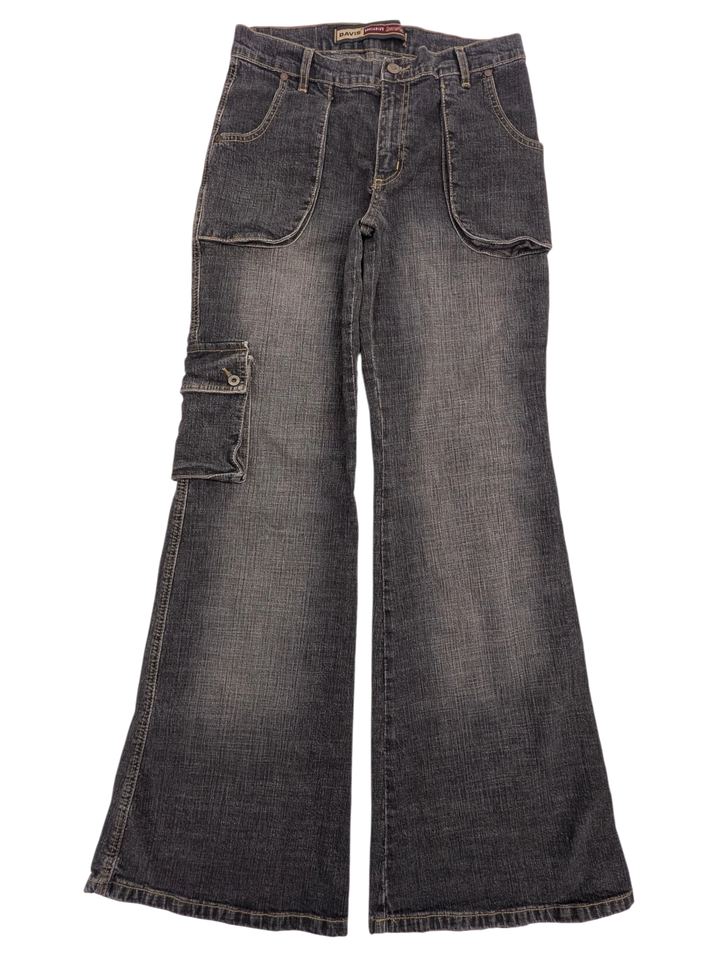 JAKE & IPI dark wash denim flare jeans with cargo pocket, size W31 L32