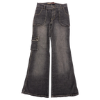 JAKE & IPI dark wash denim flare jeans with cargo pocket, size W31 L32