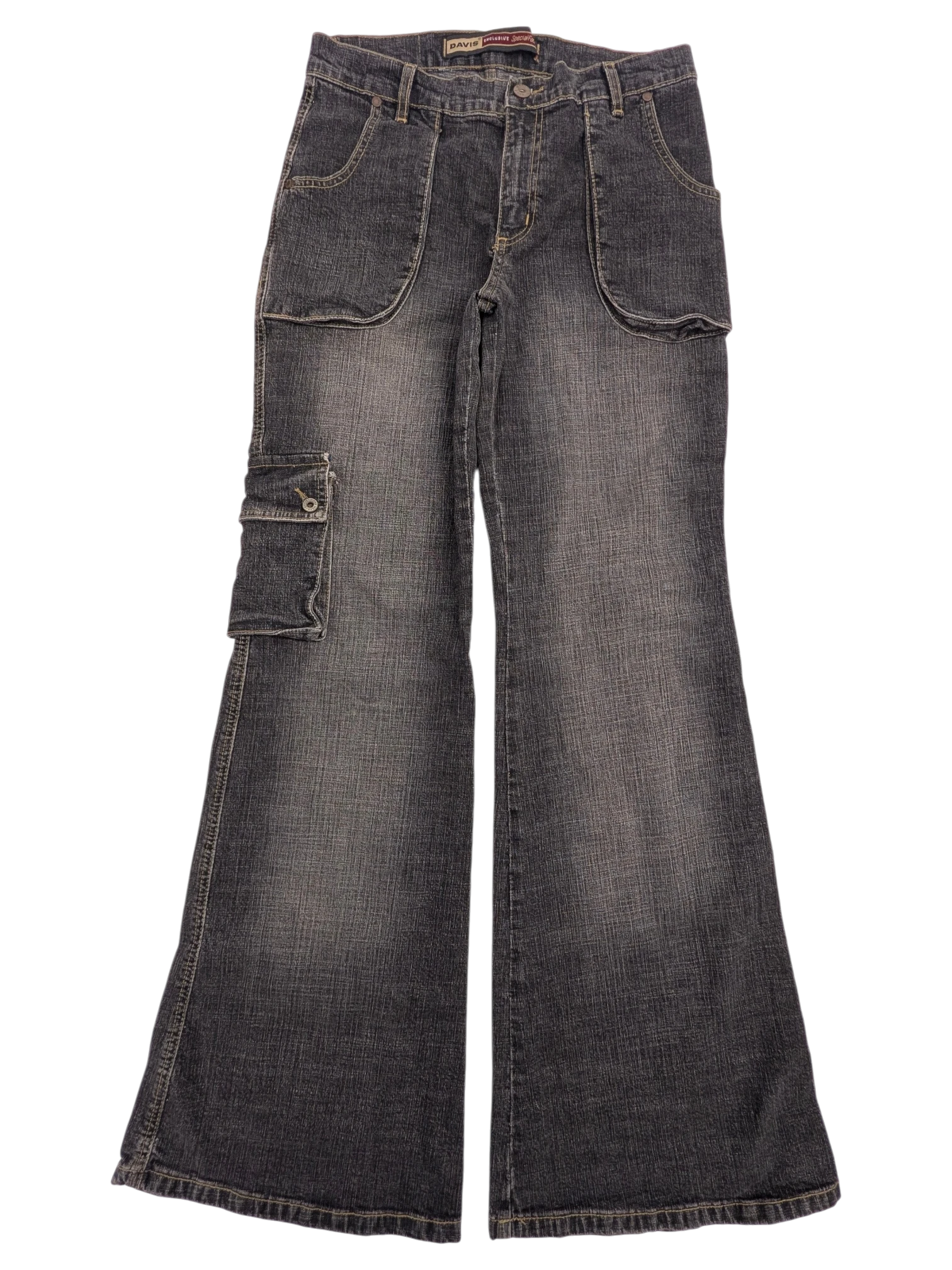 JAKE & IPI dark wash denim flare jeans with cargo pocket, size W31 L32