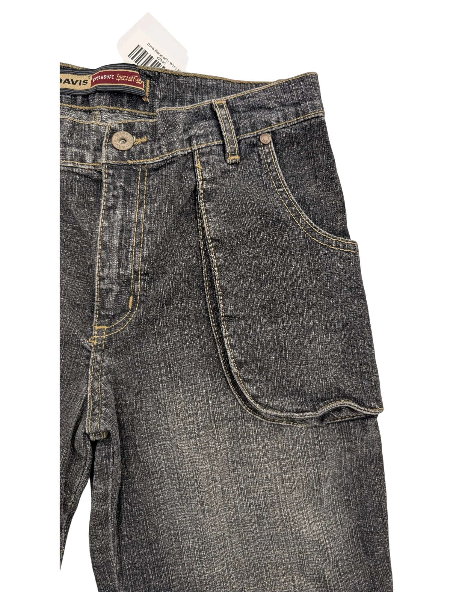 JAKE & IPI Davis Model 6051 dark wash denim jeans with unique pocket design, size W31 L32.