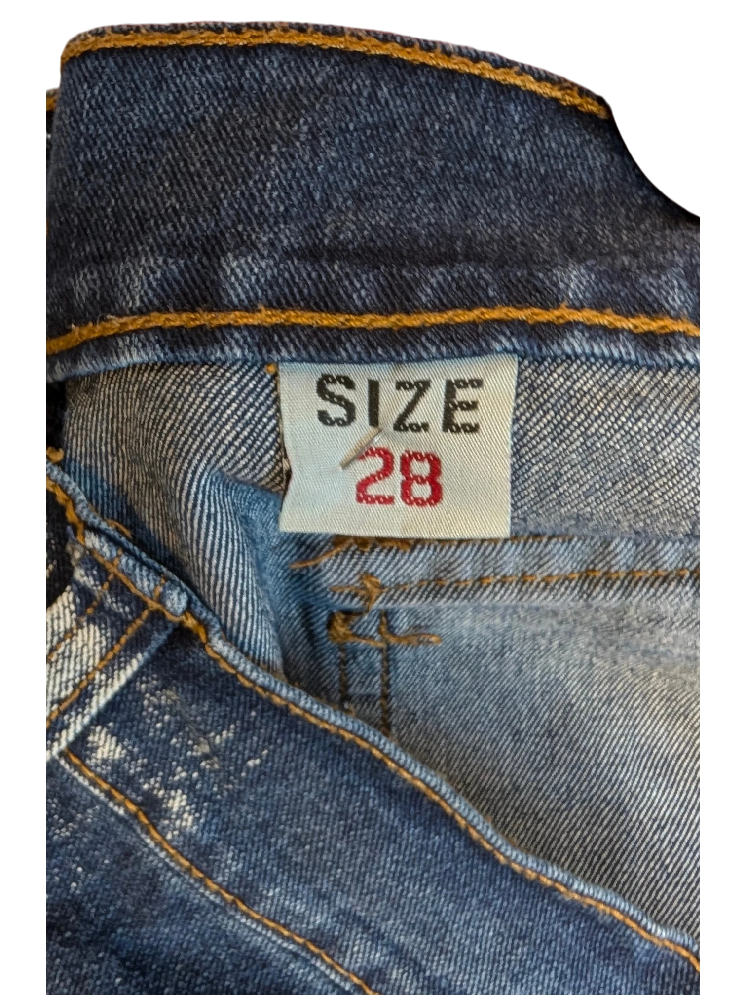 JAKE & IPI dark wash denim cargo pants size 28 with orange stitching