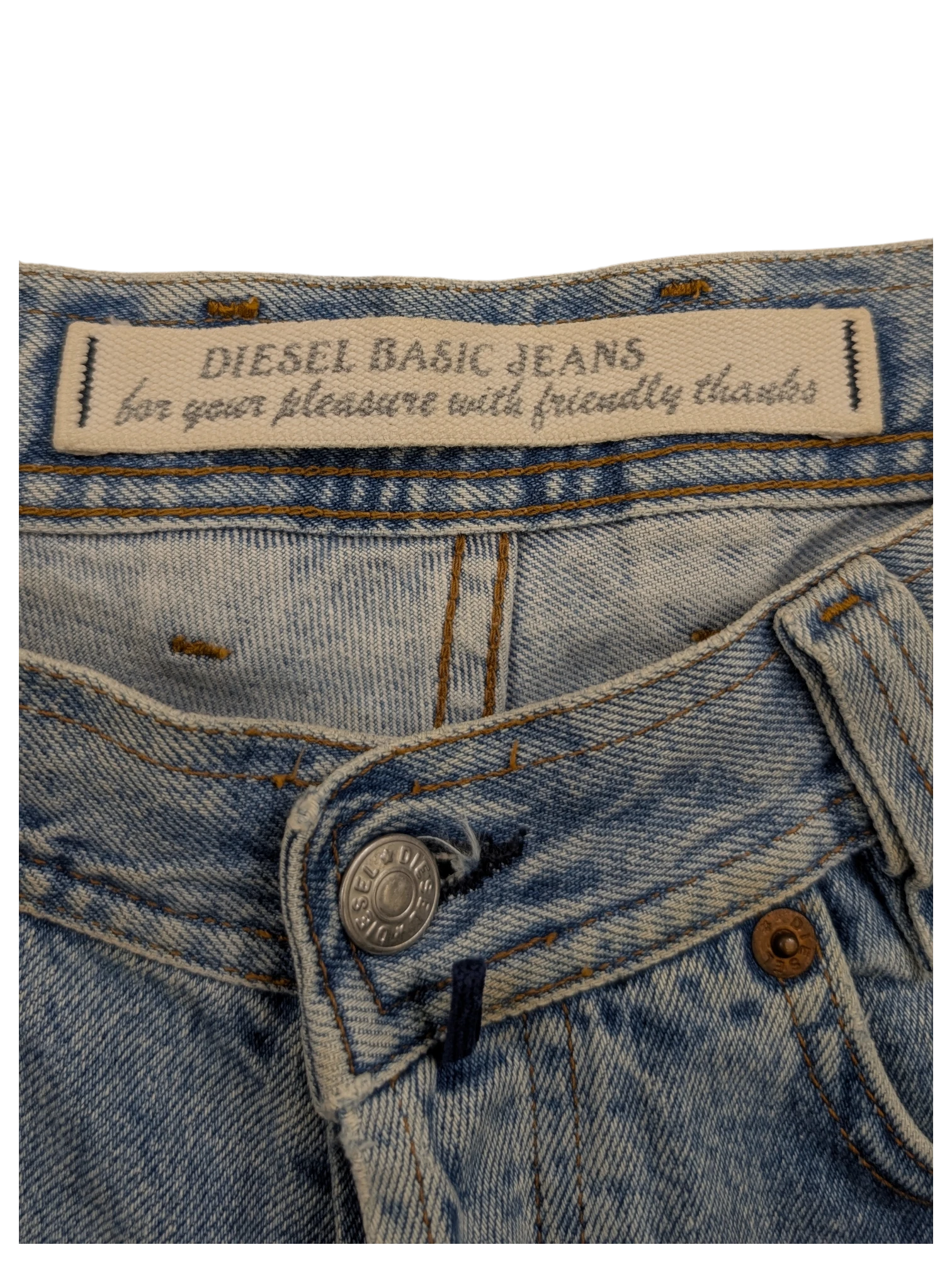 JAKE & IPI Diesel Basic Jeans in light wash denim with button fly and branded tag.