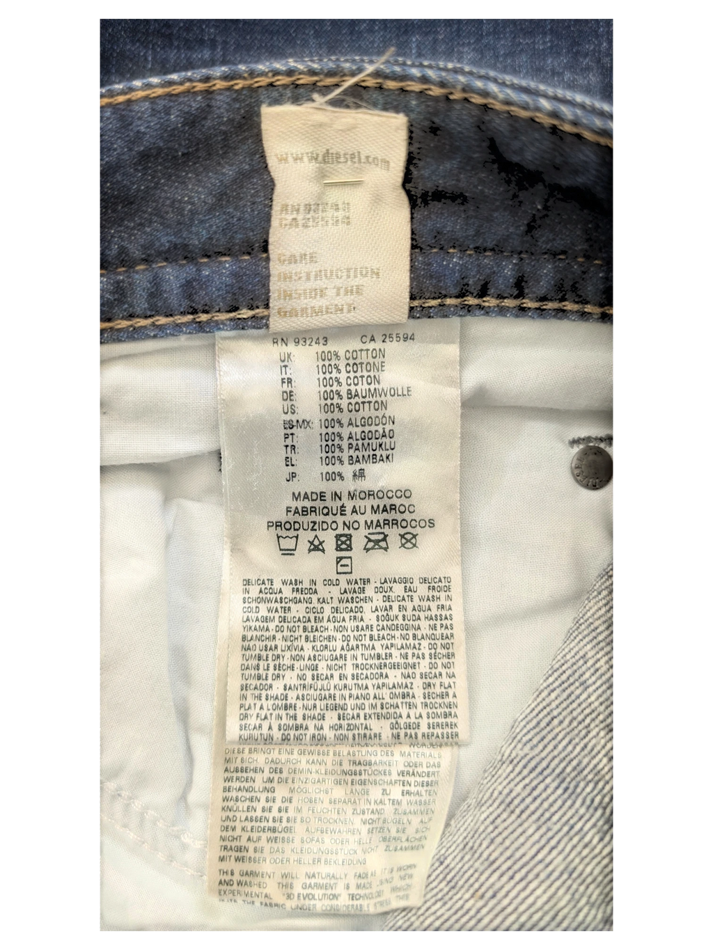 JAKE & IPI Diesel Buster jeans, blue denim, 100% cotton, W32 L30, made in Morocco.
