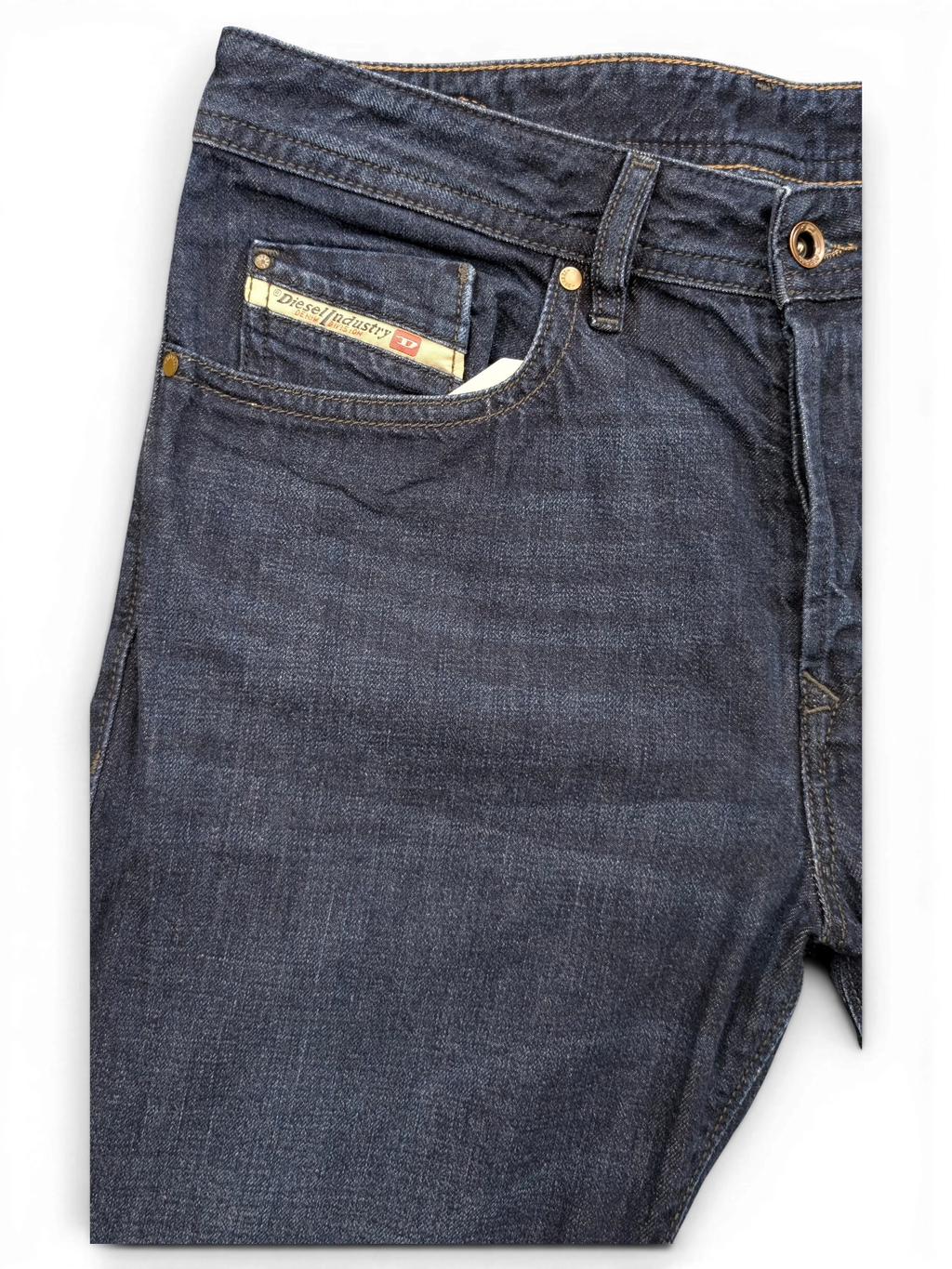 JAKE & IPI dark wash denim jeans with Diesel Industry tag, size W32 L30.