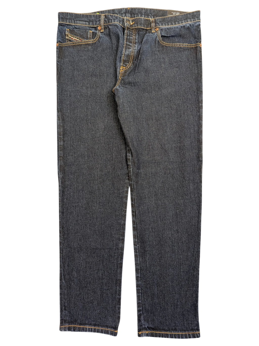 JAKE & IPI Diesel D-Fining dark wash denim jeans, W38 L32, with orange stitching and metal button closure.